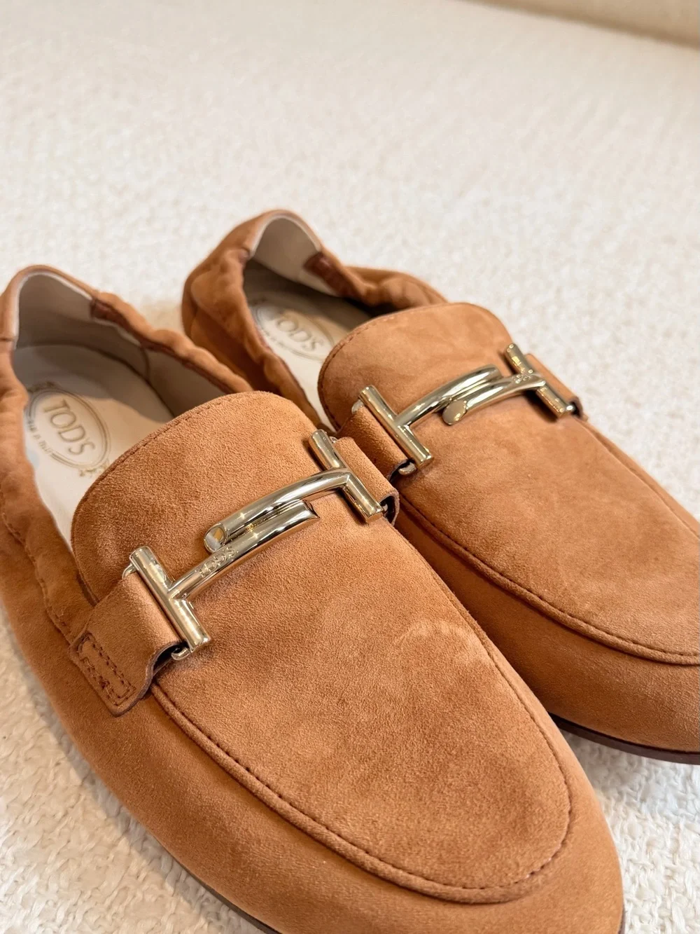 Authentic Tod’s Suede Double T Loafers – Tan/Cognac | Size EU 37 / US 7